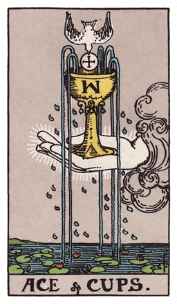 Ace of Cups tarot card (reversed)