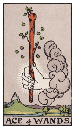 Ace of Wands tarot card (reversed)
