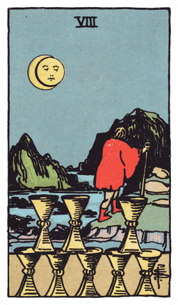 Eight of Cups tarot card (reversed)