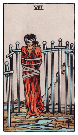 Eight of Swords tarot card (reversed)