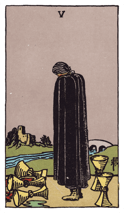 Five of Cups tarot card (reversed)