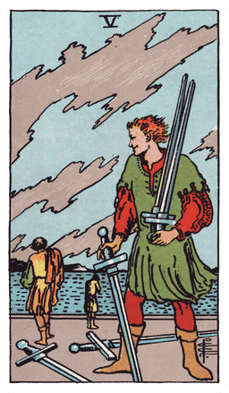 Five of Swords tarot card (reversed)