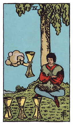 Four of Cups tarot card (reversed)