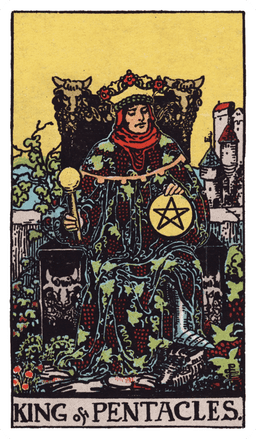 King of Pentacles tarot card (reversed)