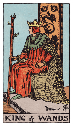 King of Wands tarot card (reversed)
