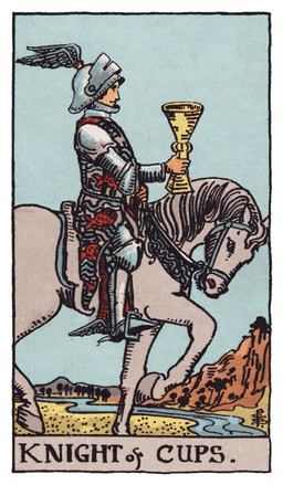 Knight of Cups tarot card (reversed)