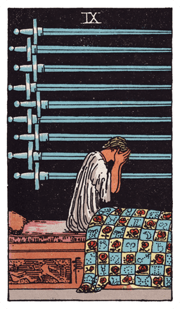 Nine of Swords tarot card (reversed)
