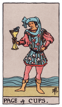 Page of Cups tarot card (reversed)