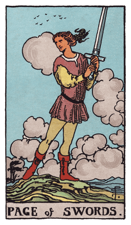 Page of Swords tarot card (reversed)