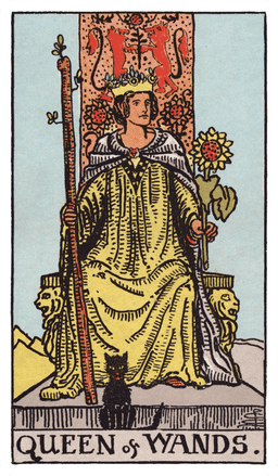 Queen of Wands tarot card (reversed)