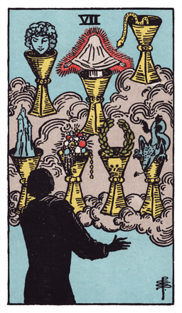 Seven of Cups tarot card (reversed)