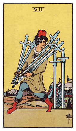 Seven of Swords tarot card (reversed)