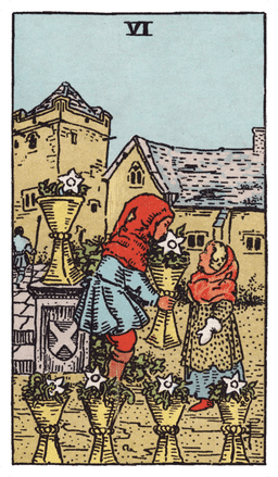 Six of Cups tarot card (reversed)
