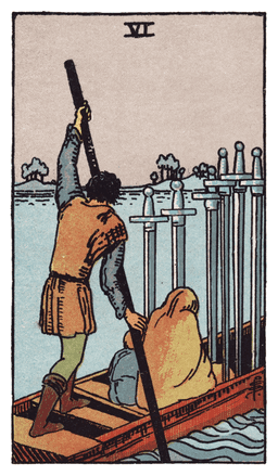 Six of Swords tarot card (reversed)