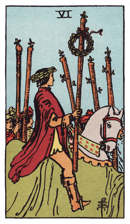 Six of Wands tarot card (reversed)