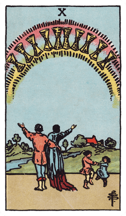 Ten of Cups tarot card (reversed)