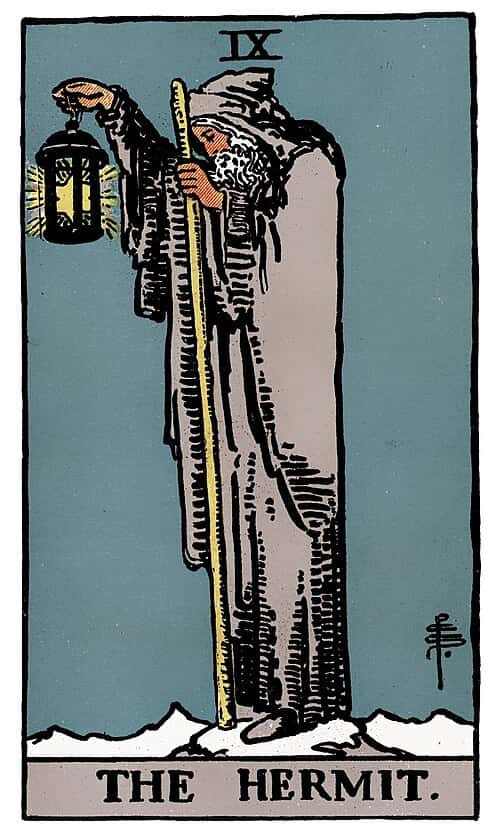The Hermit tarot card (reversed)