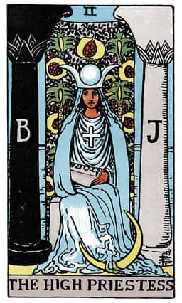 The High Priestess tarot card (reversed)
