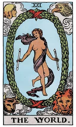 The World tarot card (reversed)