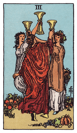 Three of Cups tarot card (reversed)