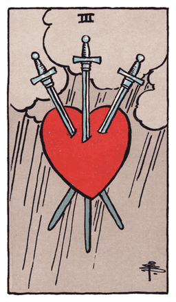 Three of Swords tarot card (reversed)