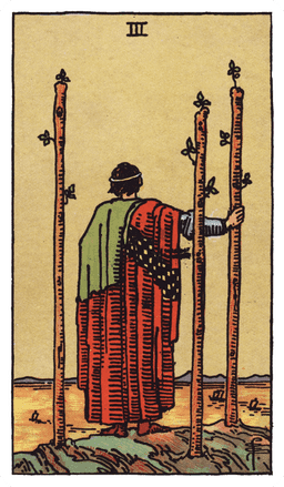 Three of Wands tarot card (reversed)